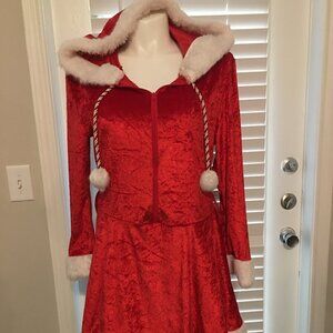 Christmas Sexy Santa Dress W/ Hood, Size Large 42 Bust = Gorgeous